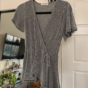 Striped Wrap Tie Top with Flounce Sleeve